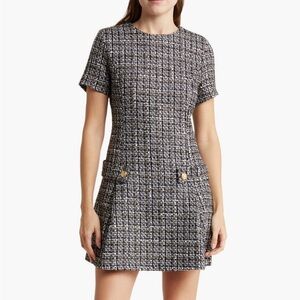 Melloday Tweed Blue Pattern Mini Dress